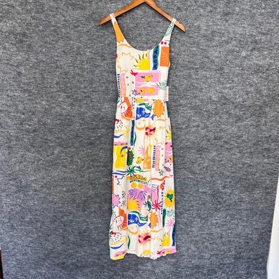Sincerely Jules Dress Womens XS Colorful Linen Blend Midi Sleeveless Print  NEW | eBay