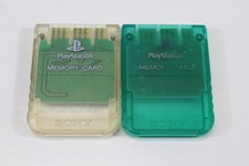 Lot 2 Official SONY PlayStation 1 OEM Memory Card PS1 SCPH-1020 Clear Green Teal