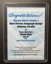 2025-2026 Bowman Basketball Paolo Banchero Orange Shimmer Auto /25 Magic
