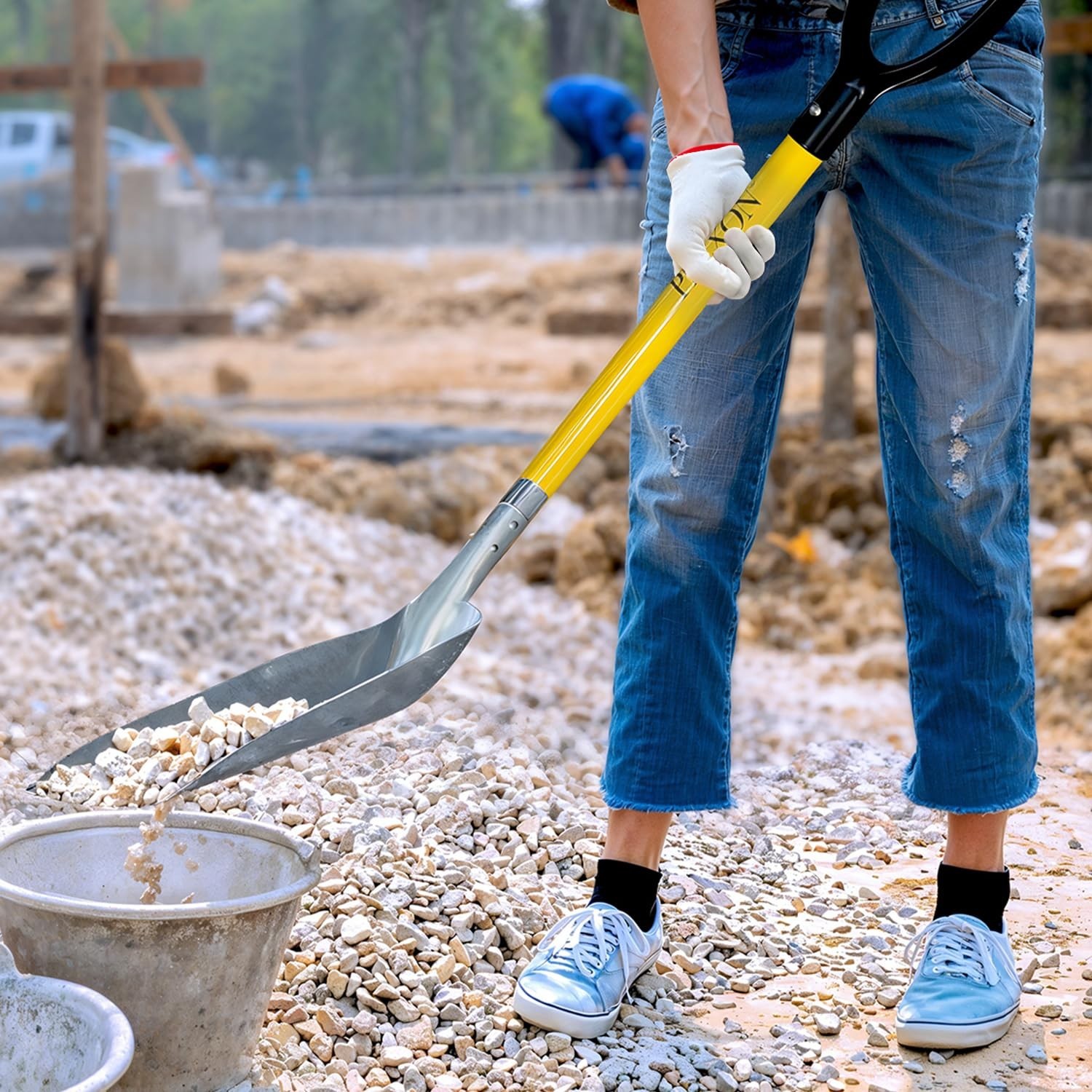 Plexon Metal Scoop Shovel 15" Blade - Aluminium Steel Snow Shovel for Drivewa...