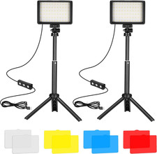 LED Video Light 2-Pack, 5600K Dimmable USB Photo Lights with Mini Tripod and Col