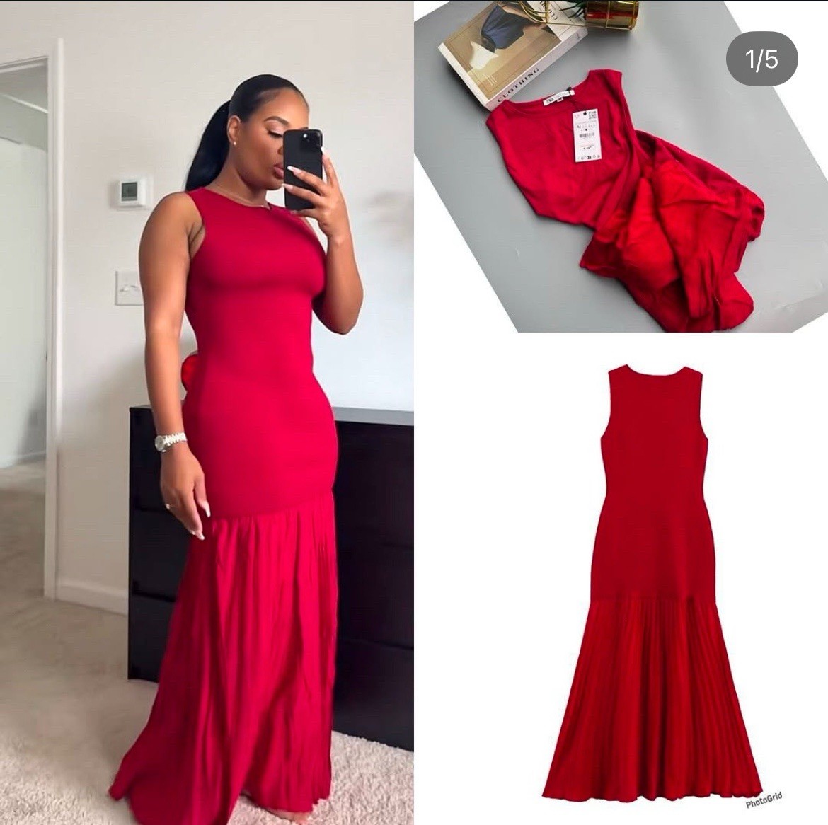 ZARA Red Combined Knit Midi Maxi Dress Size M REF:4192/034 UK