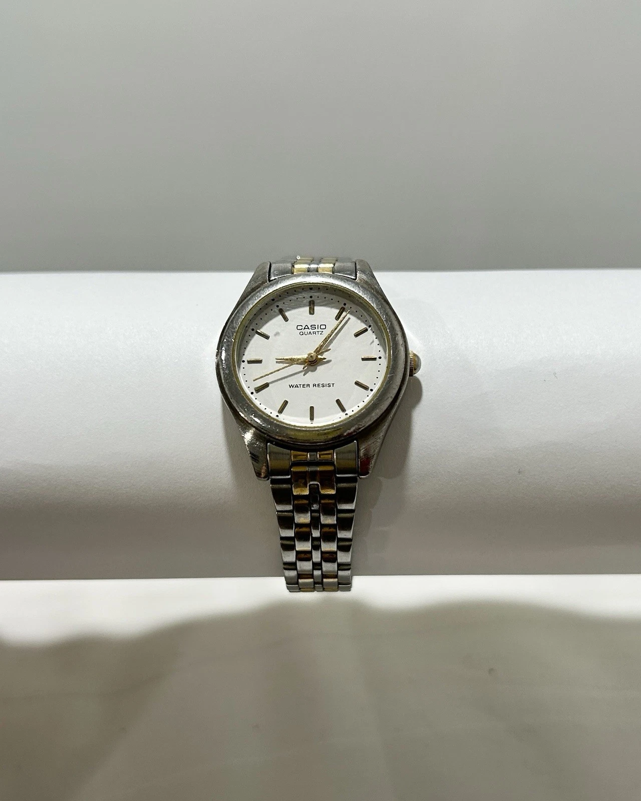 CASIO LTP-1129 Two Tone White Dial Analog Women Vintage Watch W52 *TICKING