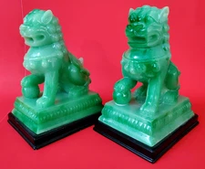 📚 Faux Jade Chinese Foo Dog Book Ends 🇨🇳 9" Tall, Heavy 6 lb. Each!