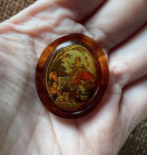 Vintage Cameo Brooch Kitsch Pin Old Brown Plastic Replica Lady Women Man Picture