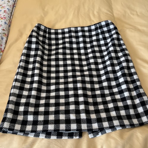 Talbots Woman Plus 14W schwarz weiß kariert Wollmischung Rock Herbst gerade A-Linie