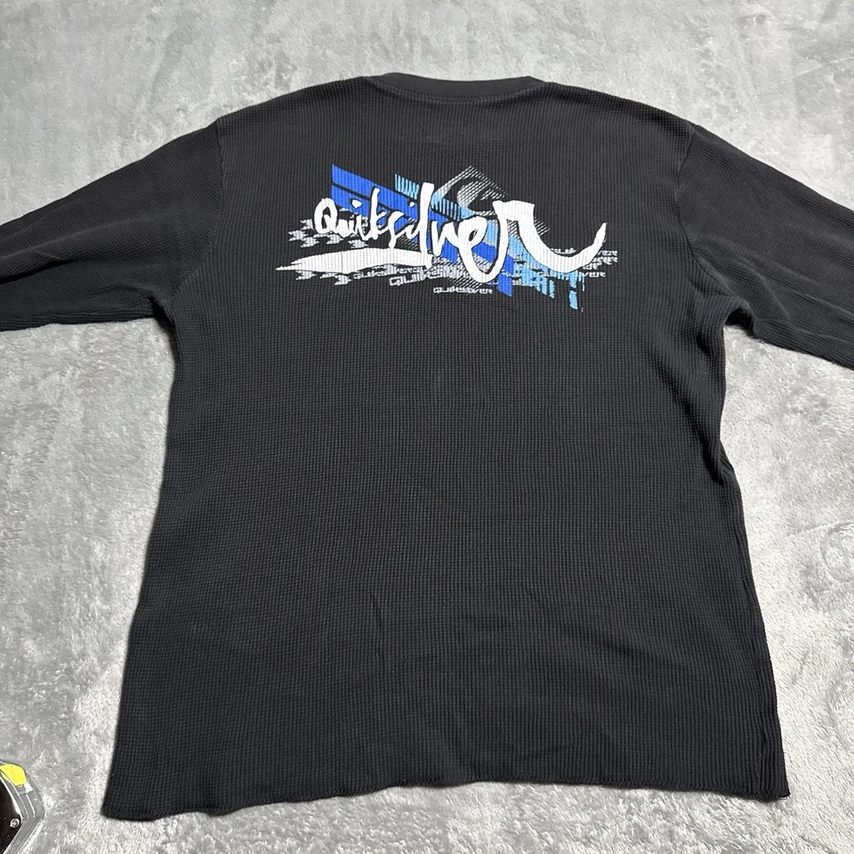Camisa De Colección Quiksilver Para Hombre Grande Negra Térmica Tejido Waffle Patinador Surf Y2k Foto 4 de 4