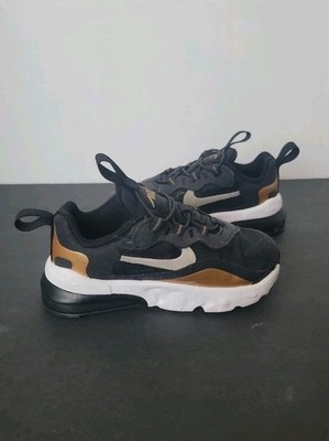 NEW Nike AIR MAX 270 React Kids Shoes BLACK GOLD CD2654-009 US Size 7C Tennis