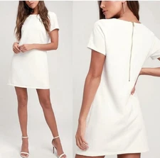 Women’s LULUS Shift & Shout Dress Sz S White Babydoll Coastal Elite Clean Girl