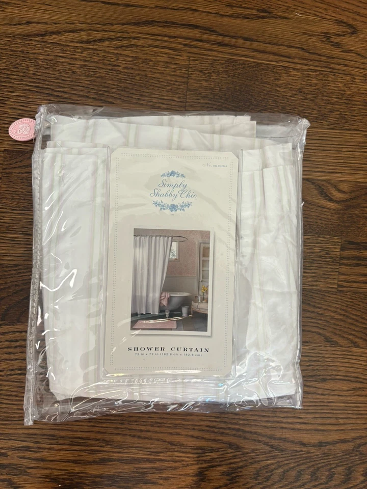 Cortina de Ducha Simply Shabby Chic Cabana Rayas Pastel/Verde Rosa Blanco 72"x72" Foto 2 de 4