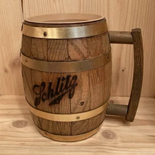 Vintage 1974 Schlitz Wood Beer Barrel Mug Keg Stein Advertising Milwaukee Plant