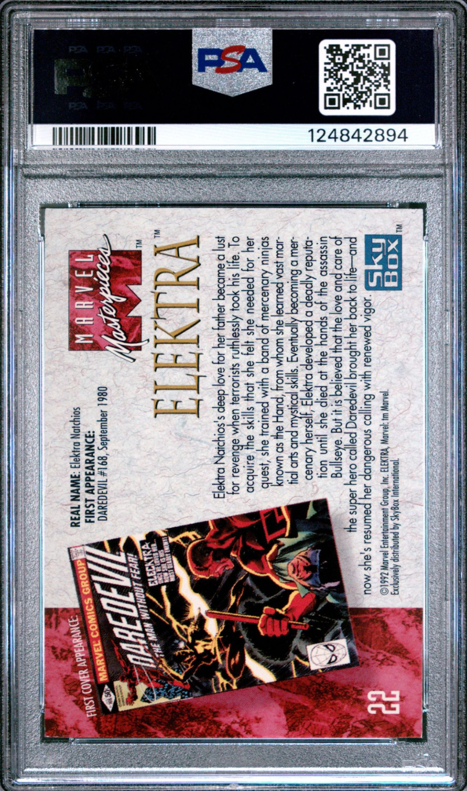 1992 Skybox Marvel Masterpieces #22 Elektra PSA NM-MT 8 Freshly Graded! view 3