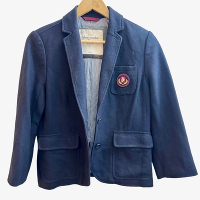 Abercrombie & Fitch Y2K Navy Wool Blend Academy Blazer W/Crest Large Gossip Girl