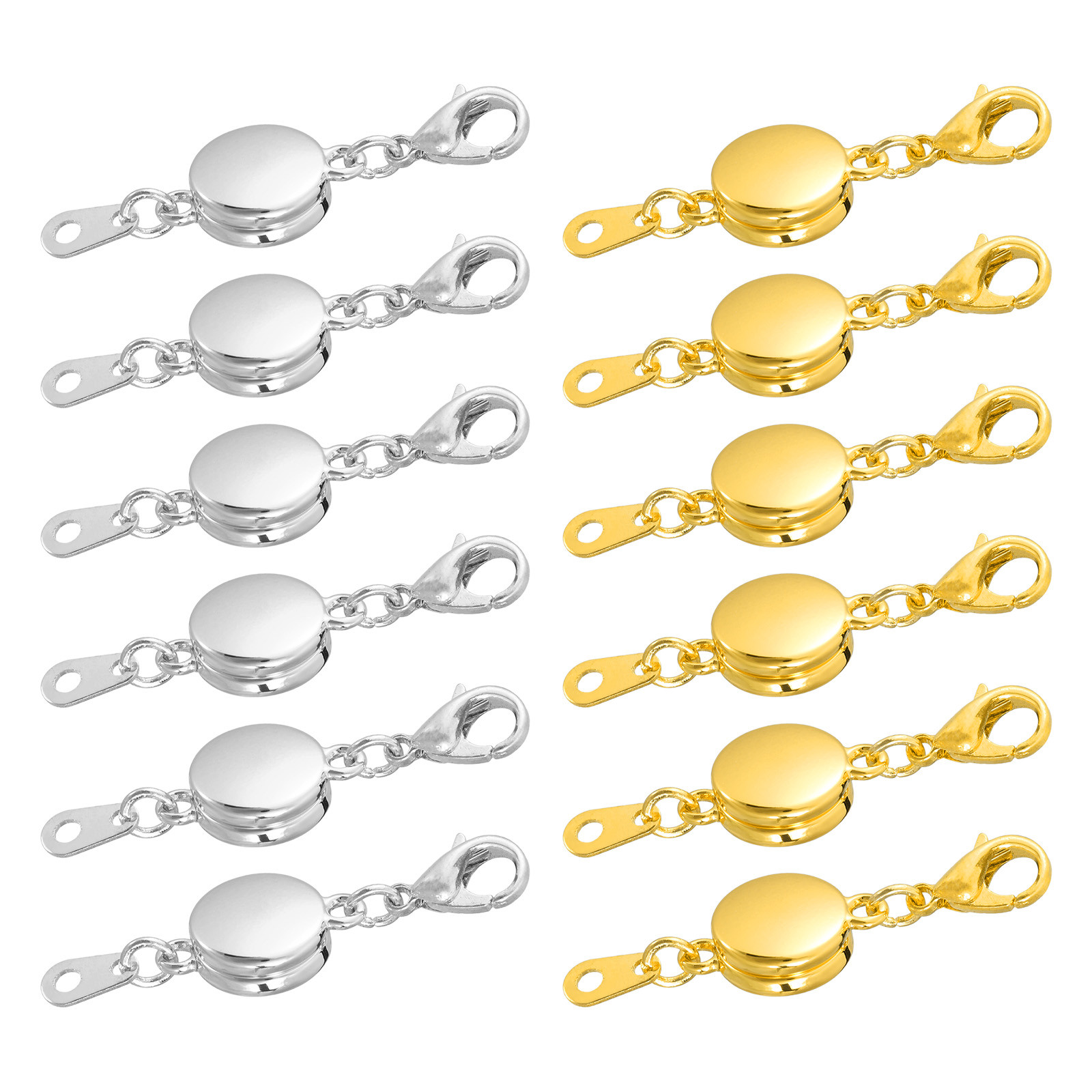 12-Piece Magnetic Jewelry Clasps - Secure Oblate Locking Lobster Clasps in Silver & Gold  