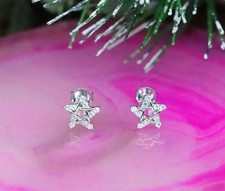 14K White Gold Plated 1Ct Round Lab Created Diamond Star Women's Stud Earrings