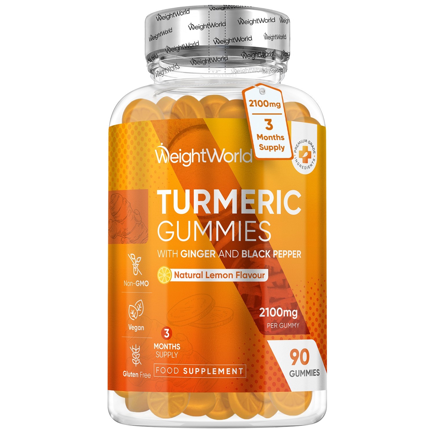 Turmeric 30 Gummies - Curcumin, Black Pepper & Ginger Vegan Supplement Immunity - Image 2