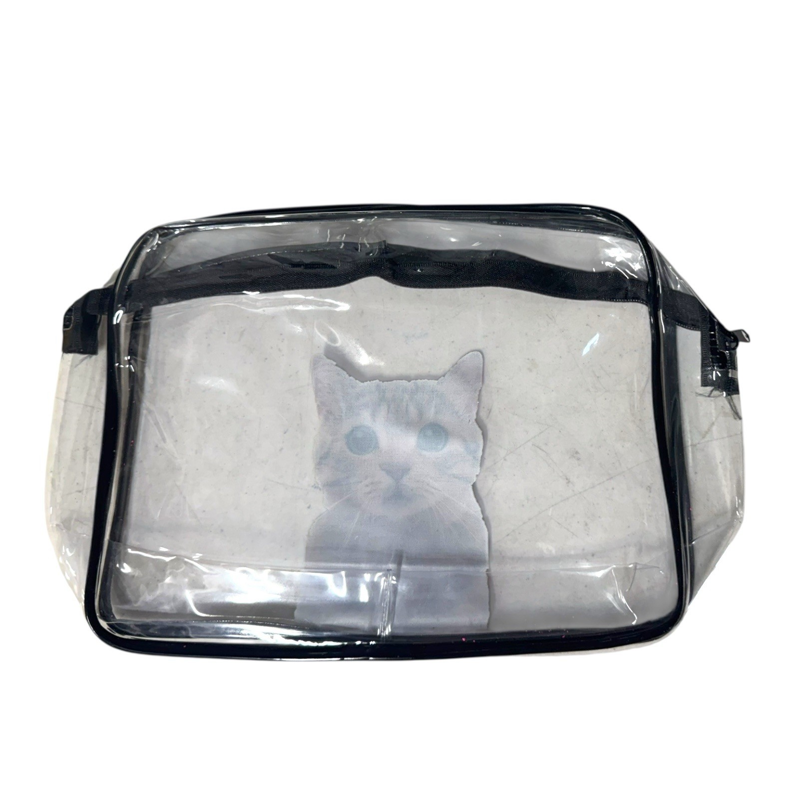 Cat Transparent Cosmetic or School Storage Bags Set of 3 Zippered Top 9.5 in