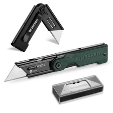WORKPRO Green Folding Utility Knife Quick Change Box Cutter with Belt Clip USA