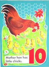 1950s CHICKEN CHILDREN'S BOOK PAINTING COUNT ANIMALS ORIGINAL drawing art farm