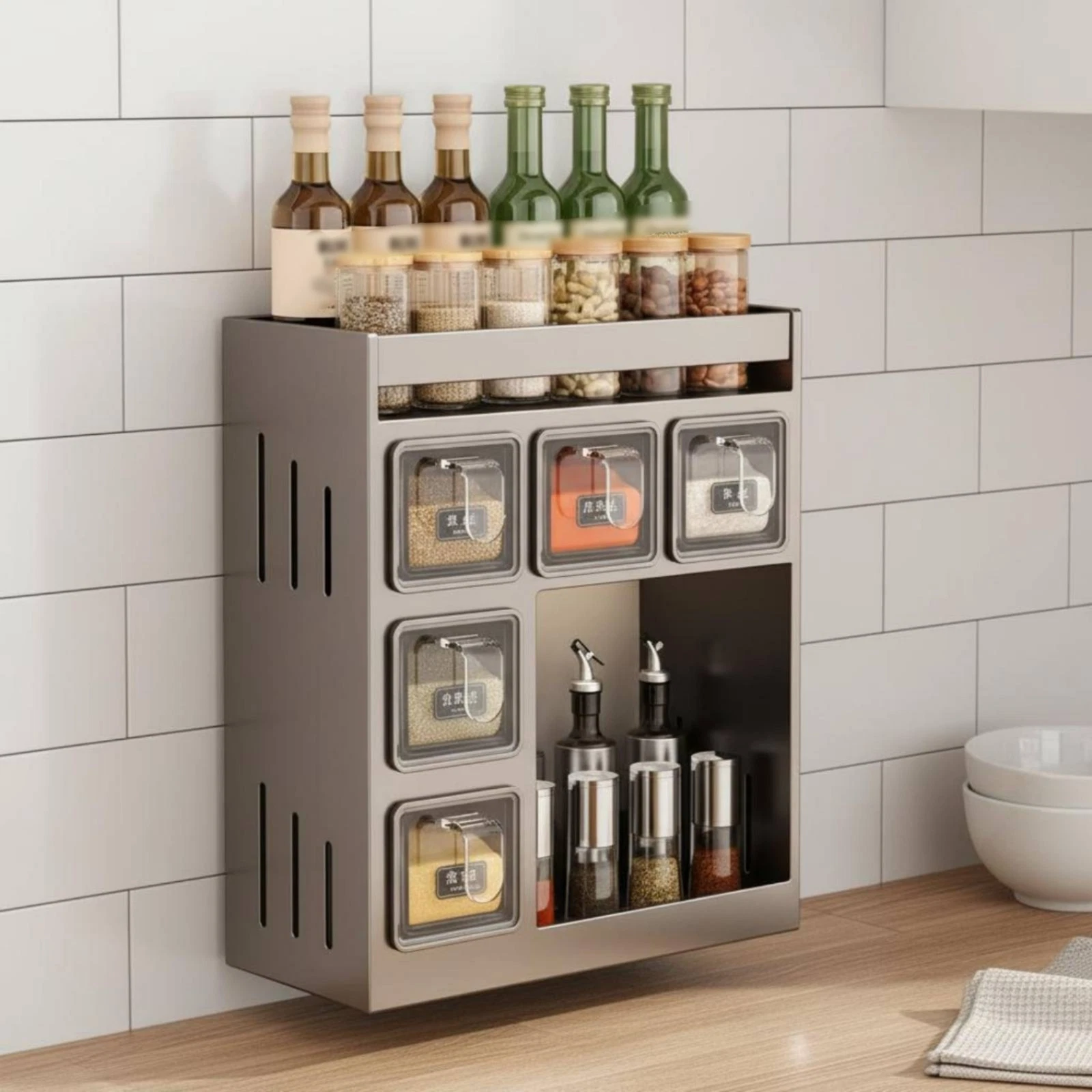 Wall Mounted Seasoning Rack Large Capacity Multi-Tier Seasoning Organizer