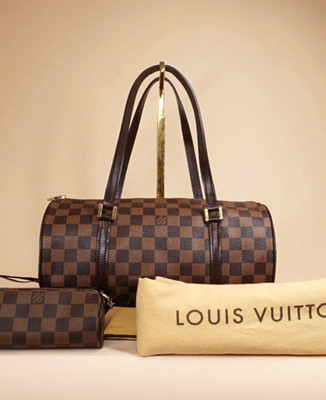 louis vuitton damier ebene papillon cylinder shoulder bag pouch dust bag