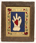 Framed Hands to Work Hearts to Love CROSS STITCH Felt APPLIQUE Folk Art Prim