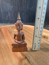 hand carved wood seated buddha figurine