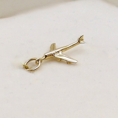 Massiver 14k Gold Jet Flugzeug Charm Anhänger Reise Pilot Stewardess Souvenir 3d