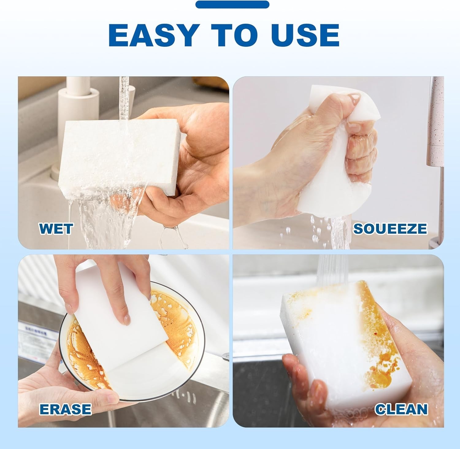 Extra-Thick 50-Pack Melamine Sponges - Quick Drying, Non-Scratch Cleaning Power