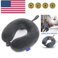 Ergonomic Memory Foam Pillow for Travel - 360 Neck Support and Washable Cover