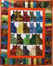 Handmade Colorful Prints Orange Trimmed Kitty Cat Quilt Throw CAT RESCUE