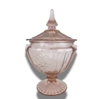 Pink Depression Glass Pedestal Candy Dish With Lid Floral Pattern Vintage
