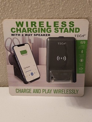 Tech Squared Wireless Charging Stand with 2 Way Speaker, Black New Open Box