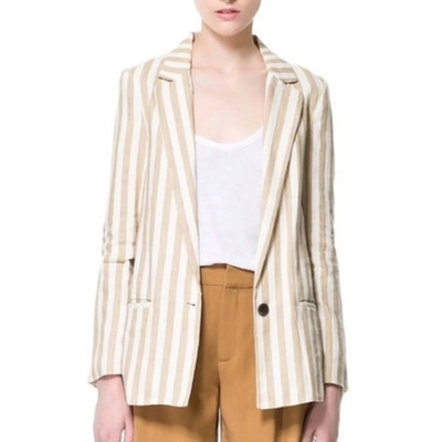 NWOT Zara Basic Vertical Striped Linen Blazer XS