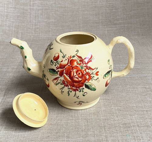 Antique V Rare c1765 Cockpit Hill Creamware Flower & Cherries Teapot & Cover - Picture 12 of 24