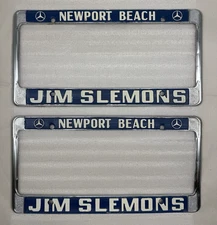 JIM SLEMONS Newport Beach CA, Metal License Plate Frame 12” x 6” 2pcs *READ…