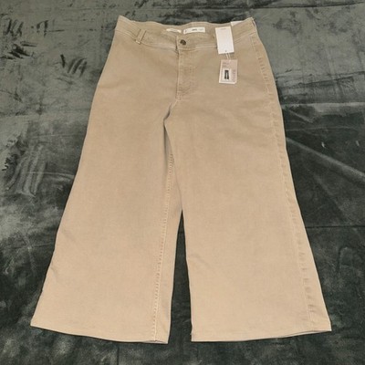 Mango Catherin Culotte Jeans Women's 10 Beige High-Waist Loose Fit Ankle Length