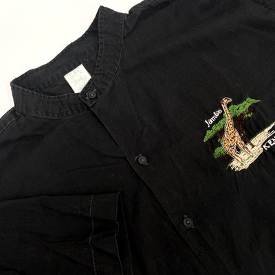 Vintage JAMBO KENYA Mens Sz L* Black Giraffe Safari Button-Up Short-Sleeve Shirt