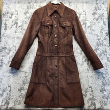 Dolce & Gabbana Brown Leather Dress Coat IT38 Vintage Y2K Italy READ