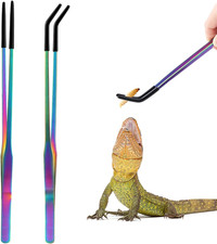 OLIISS 2 Pack Stainless Steel Reptile Feeding Tongs Straight Rubber Tip 10.6