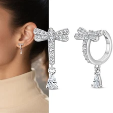 PANDACH 925 Sterling Silver Enamel CZ Dragonfly Hoop Earrings For Women Jewelry