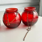 Anchor Hocking Royal Ruby Red Cranberry Glass Ivy Ball Vase Set of 2 Vintage Lot