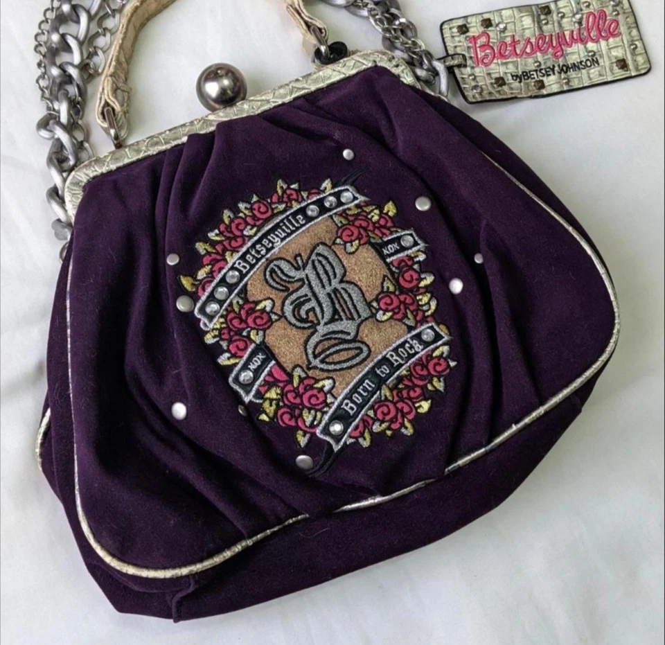 Vintage Velour Betsey Johnson Chain Purse Shoulder Or Handbag - Image 2 of 4