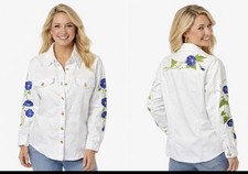 Bob Mackie  Wearable Art  White Floral Embroidery Jacket Size Small