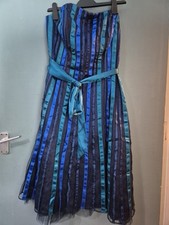Debut Size 14 Blue Ribbon Strapless Bandeau Knee Length Evening Dress (625/188/v