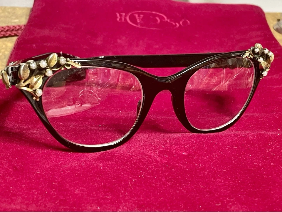 Monturas de gafas negras Tura Inc vintage 3D - enredaderas y hojas doradas con perlas  Foto 3 de 4