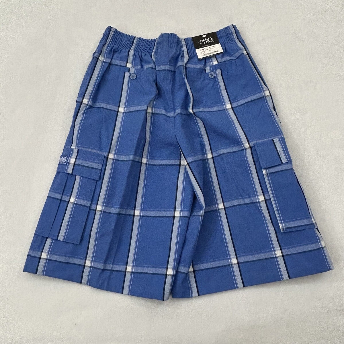 Shaka Wear Sky Blue Plaid Relaxed Fit Casual Cargo Hybrid Shorts