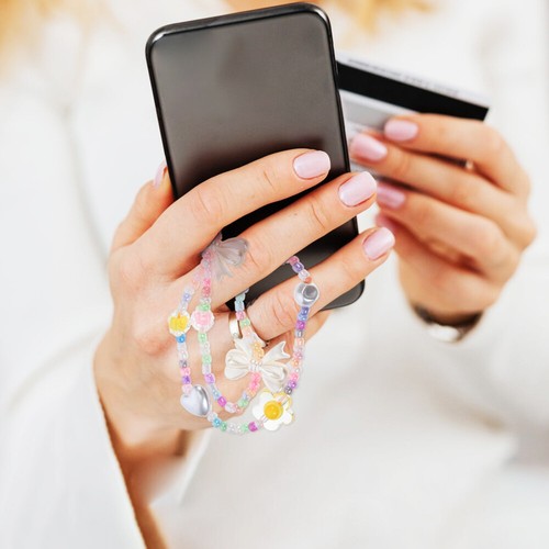 Set of 2 Mobile Phone Chain Cell Beaded Wrist Strap Hanging Lanyard - Zdjęcie 11 z 12