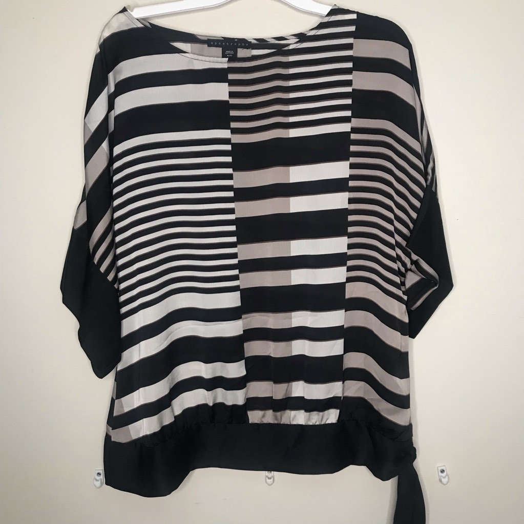 Apostrophe Womens Blouse Black Patchwork Stripe D… - image 2