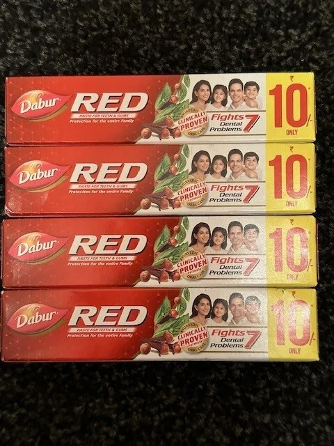 4x Dabur RED Toothpaste Teeth Gums Ayurvedic Cavities Yellow Plaque Breath 16g